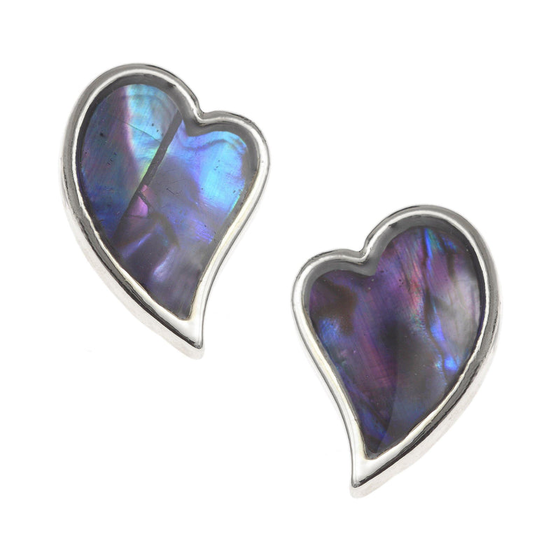 Paua Shell Blue Heart Stud Earrings