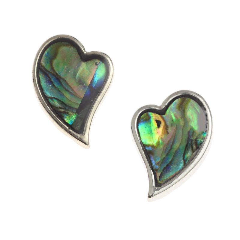 Paua Shell Heart Stud Earrings