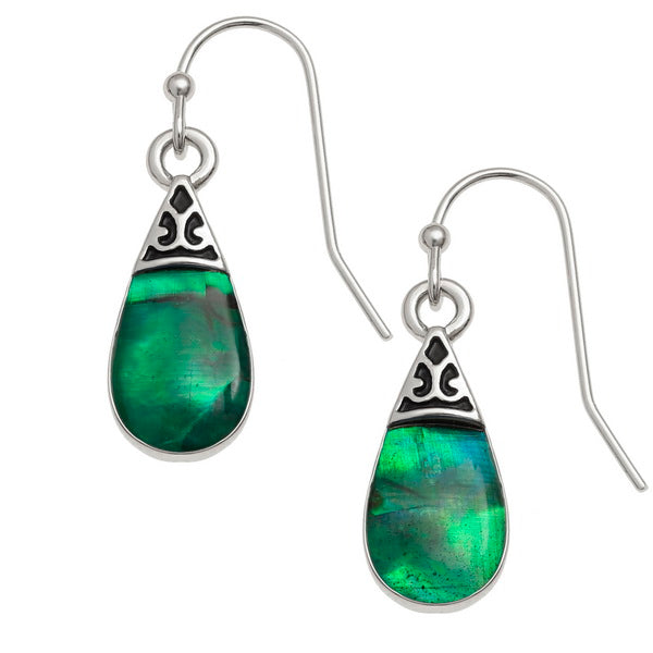 Paua Shell Green Pear Drop Earrings