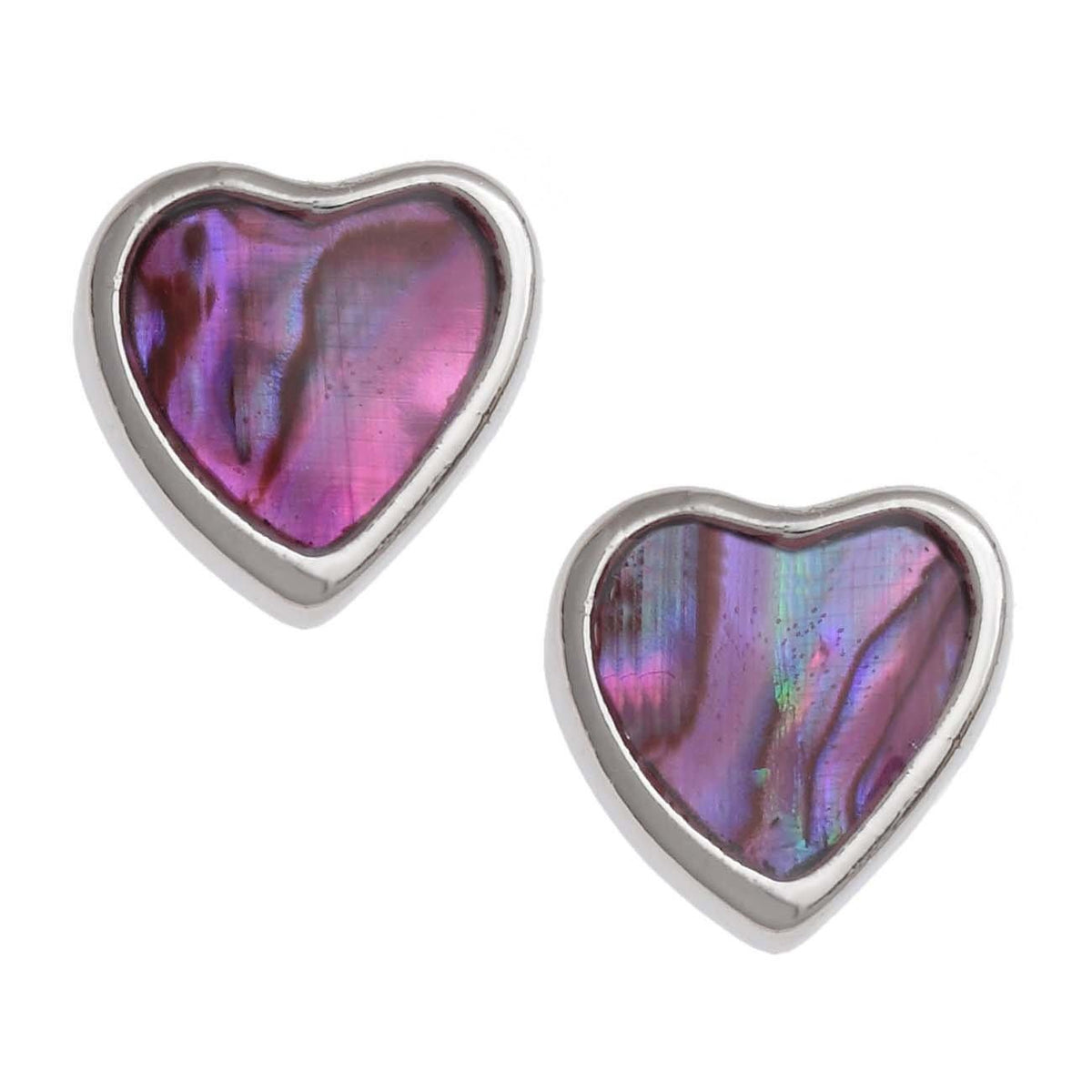 Pink Paua Shell Heart Stud Earrings
