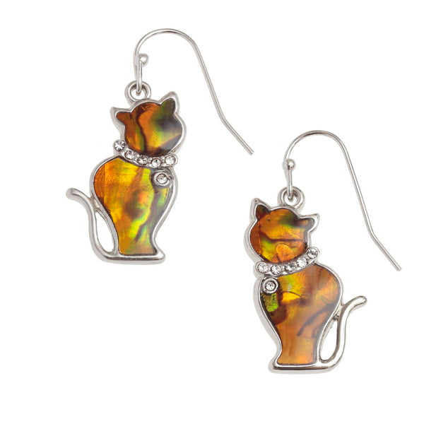 Paua Shell Orange Cat Earrings