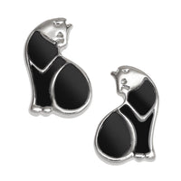 Paua Shell Black Cat Stud Earrings