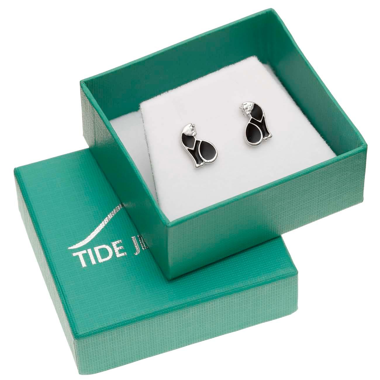 Paua Shell Black Cat Stud Earrings Boxed