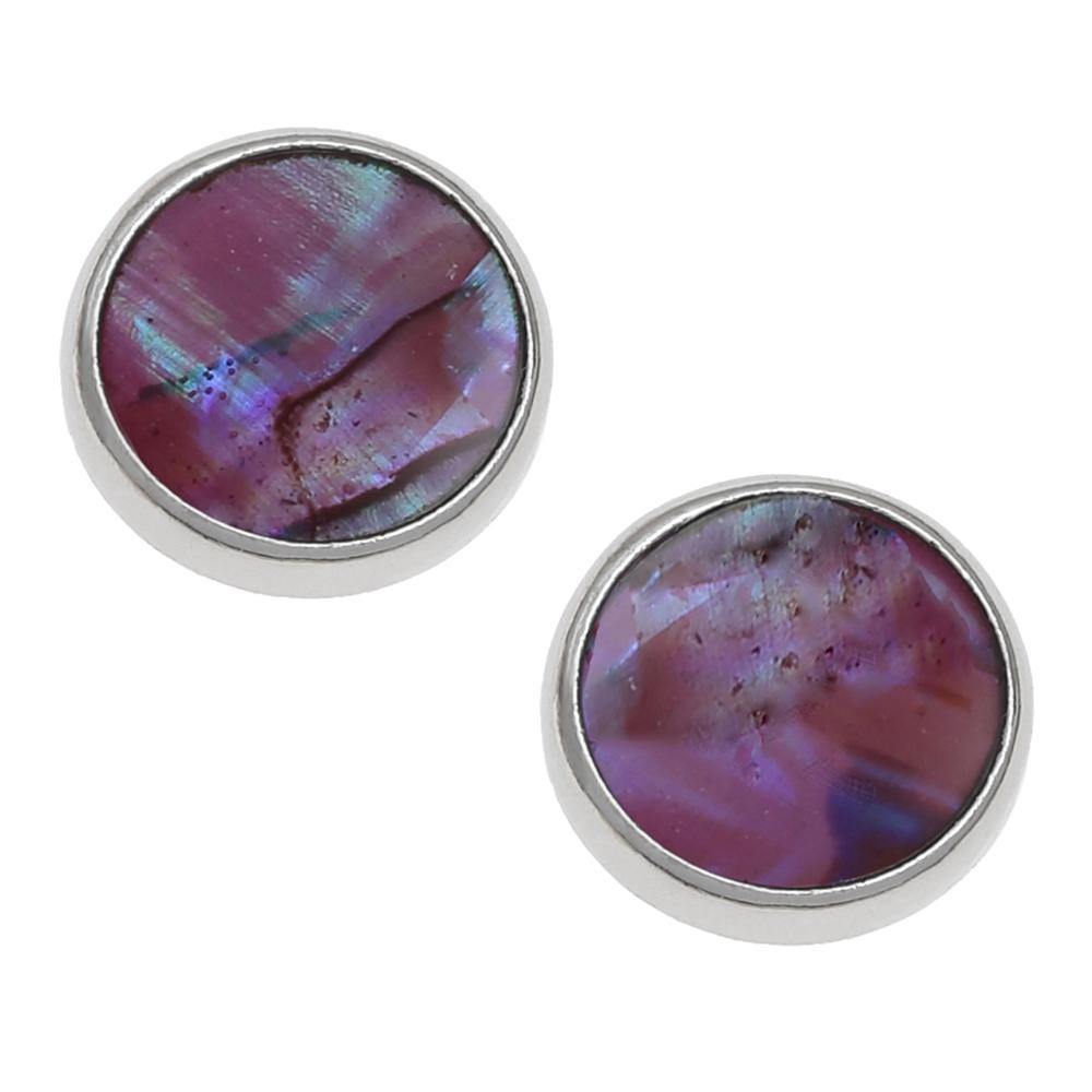 Pink Paua Shell Round Stud Earrings