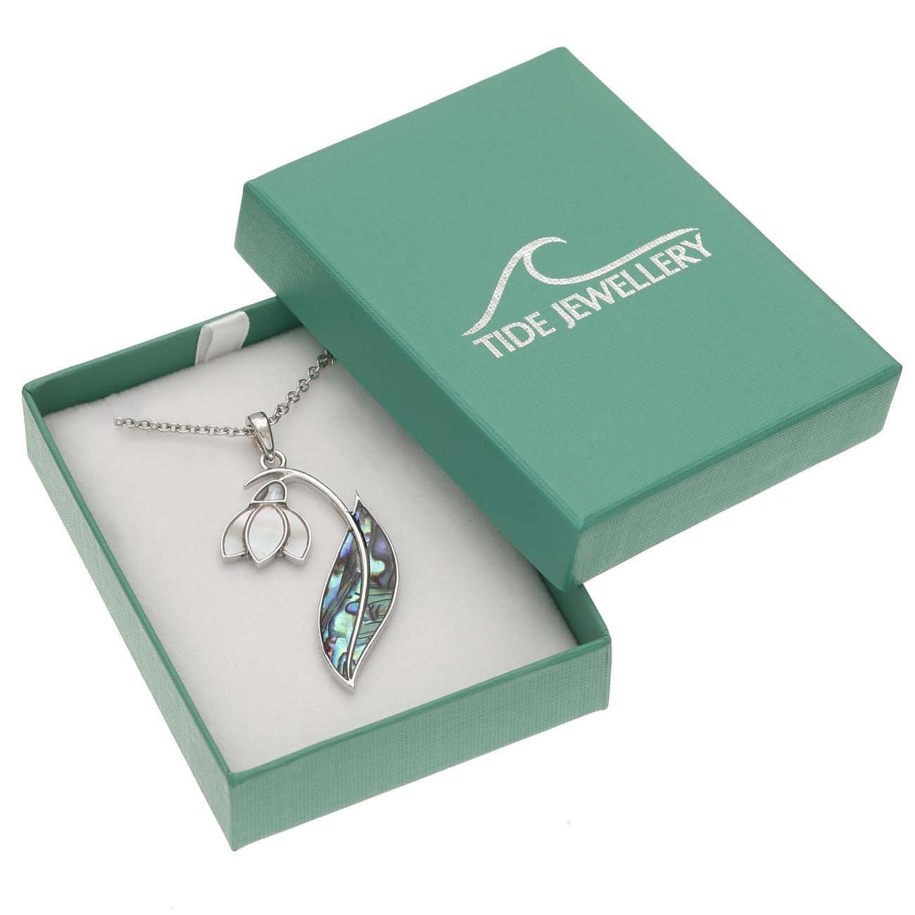 Paua Shell Snowdrop Flower Necklace Boxed