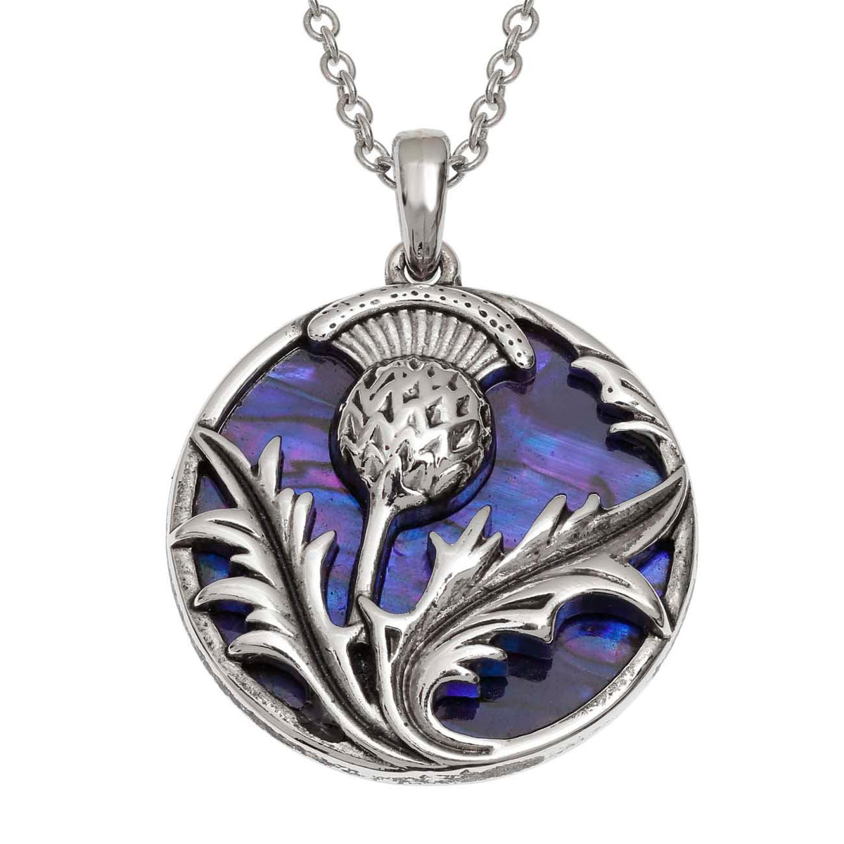 Paua Shell Purple Celtic Thistle Necklace