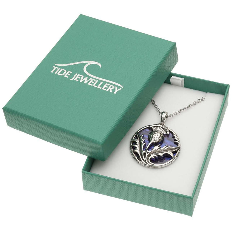 Paua Shell Purple Celtic Thistle Necklace Boxed