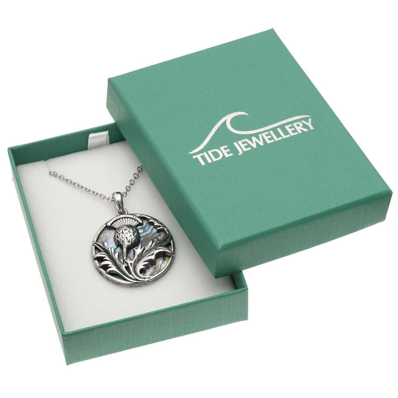 Paua Shell Celtic Thistle Necklace Boxed