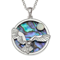 Paua Shell Barn Owl & Moon Necklace