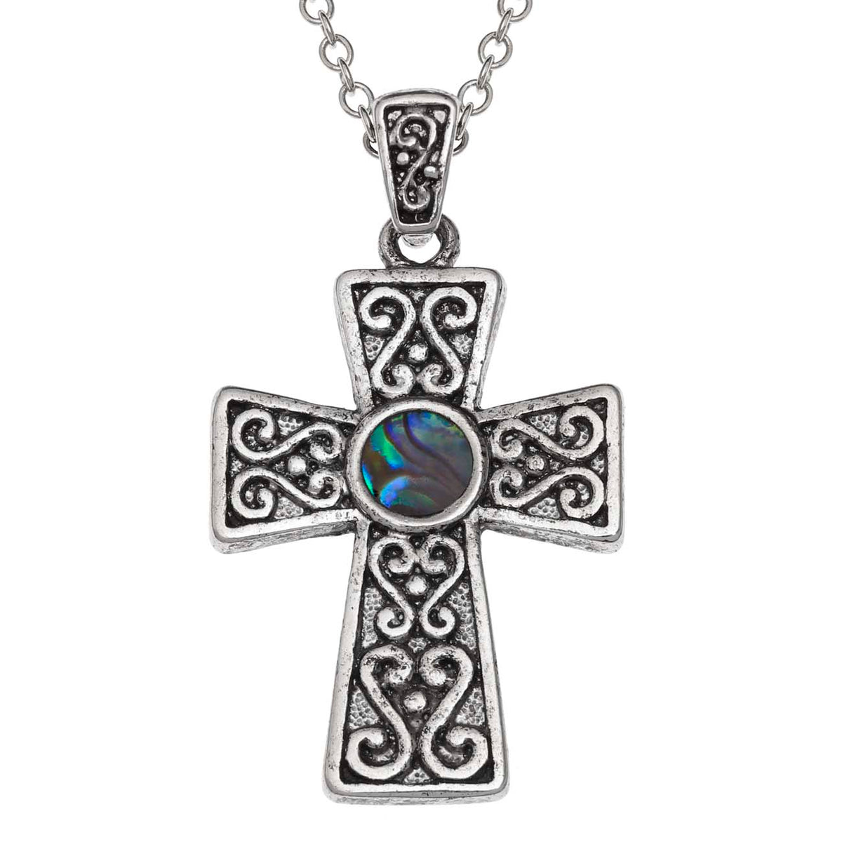 Paua Shell Celtic Cross Necklace