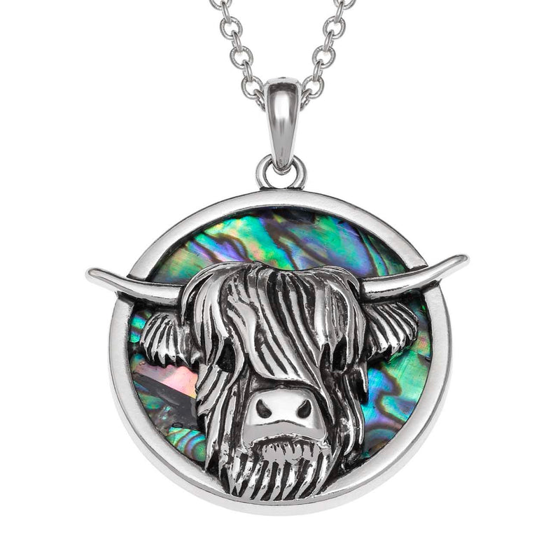 Paua Shell Highland Cow Necklace