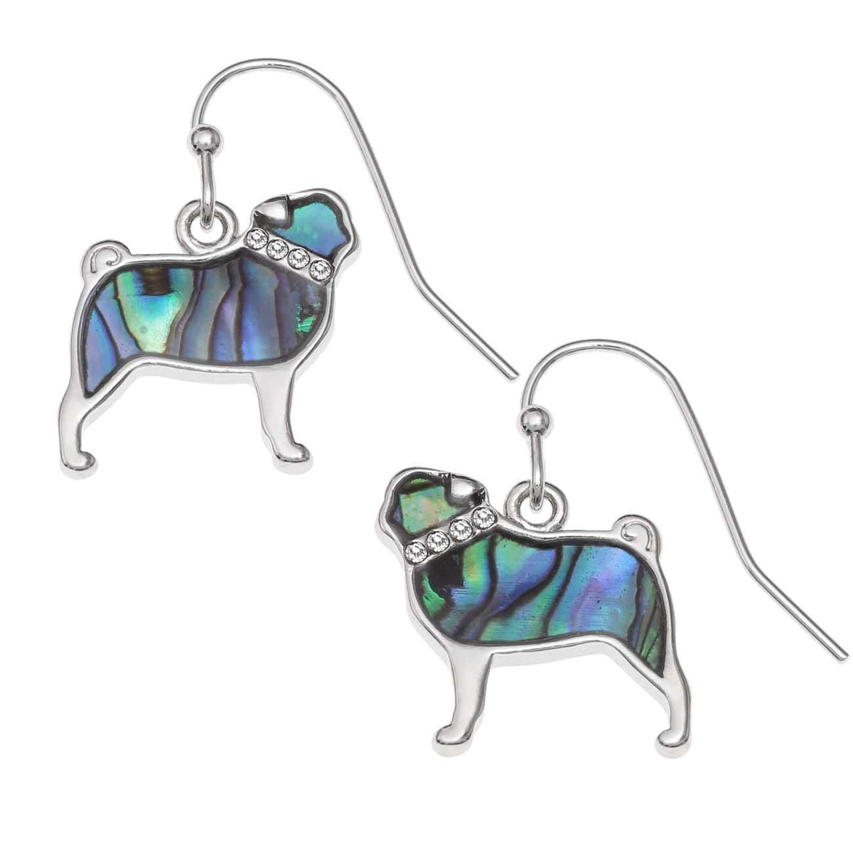Paua Shell Pug Dog Earrings