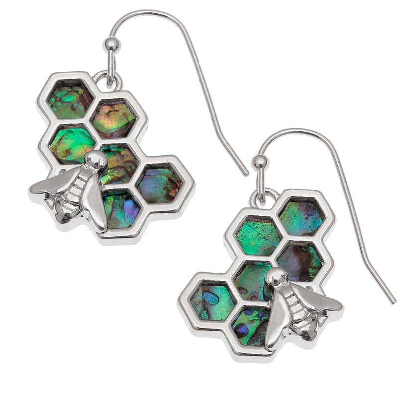 Paua Shell Honeycomb Bee Hook Earrings