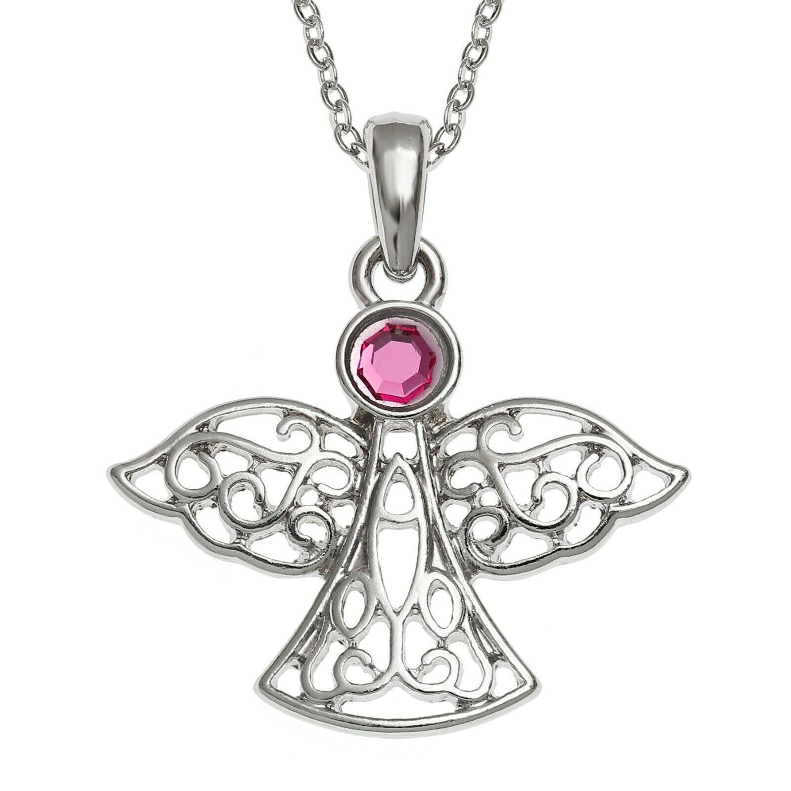 Pink Crystal Guardian Angel Necklace