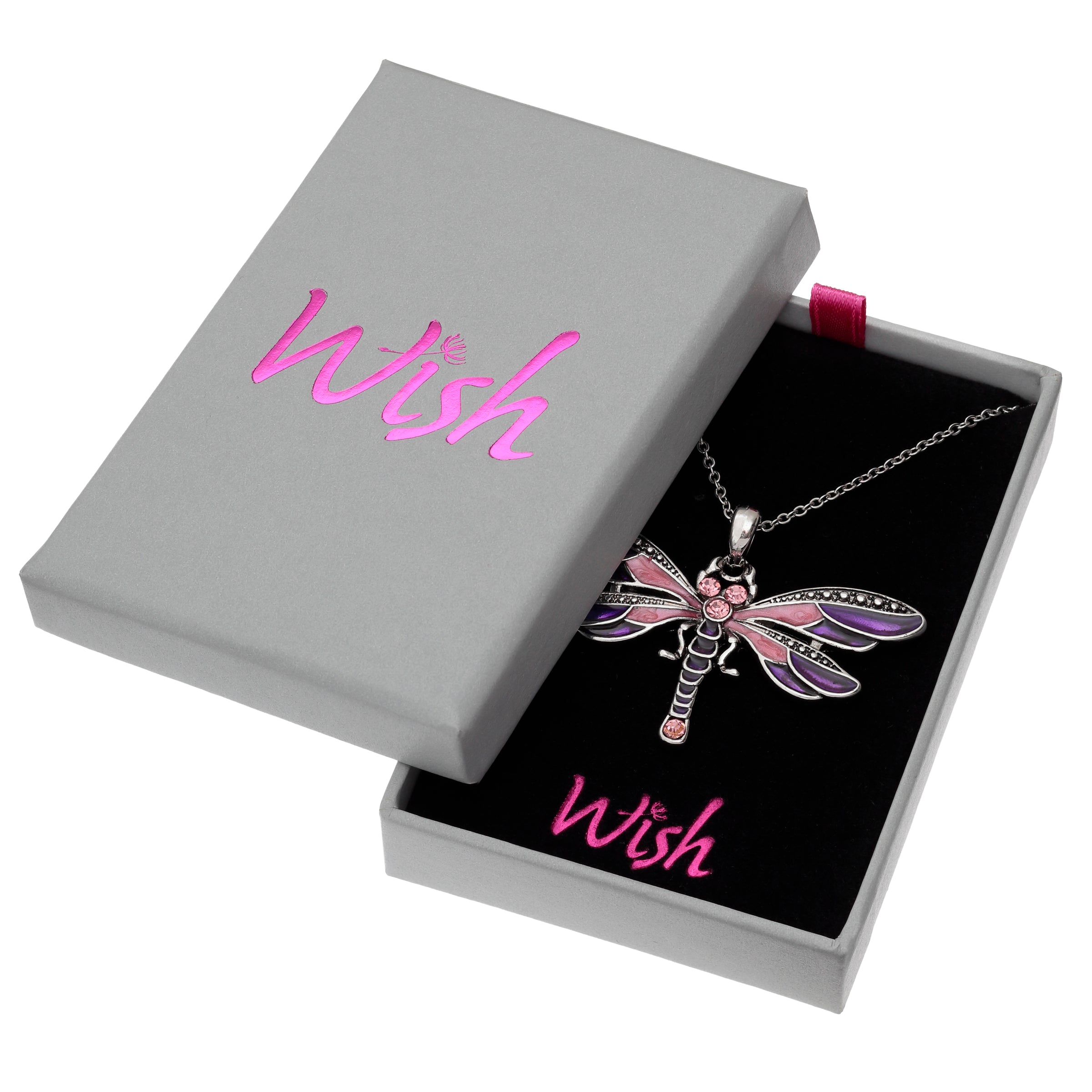 Pink Dragonfly Enamel & Crystal Necklace