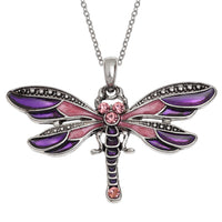 Pink Dragonfly Enamel & Crystal Necklace