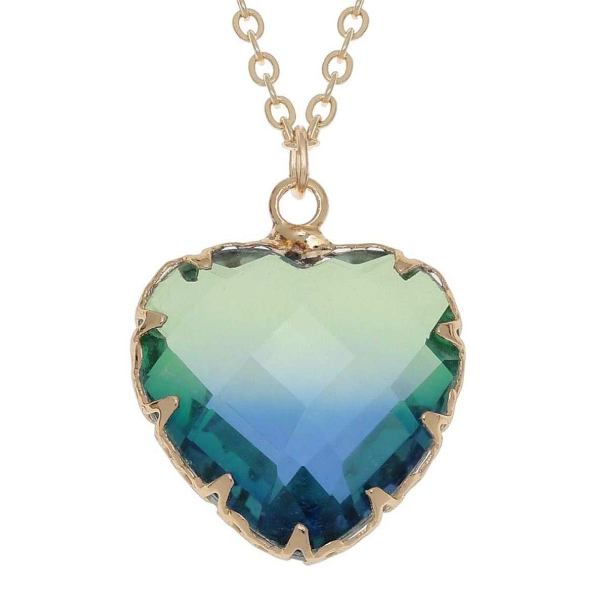 Gold Green/Blue Two Tone Heart Necklace