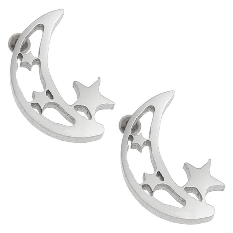 Crescent Moon and Stars Necklace & Earring Set in Stainless Steel Box 2